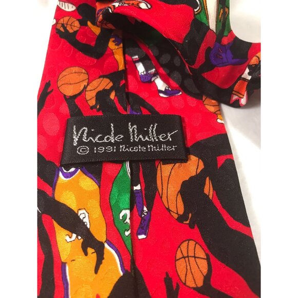 Nicole Miller Multi Color Silk Men Playing Basketball Tie - Picture 2 of 4